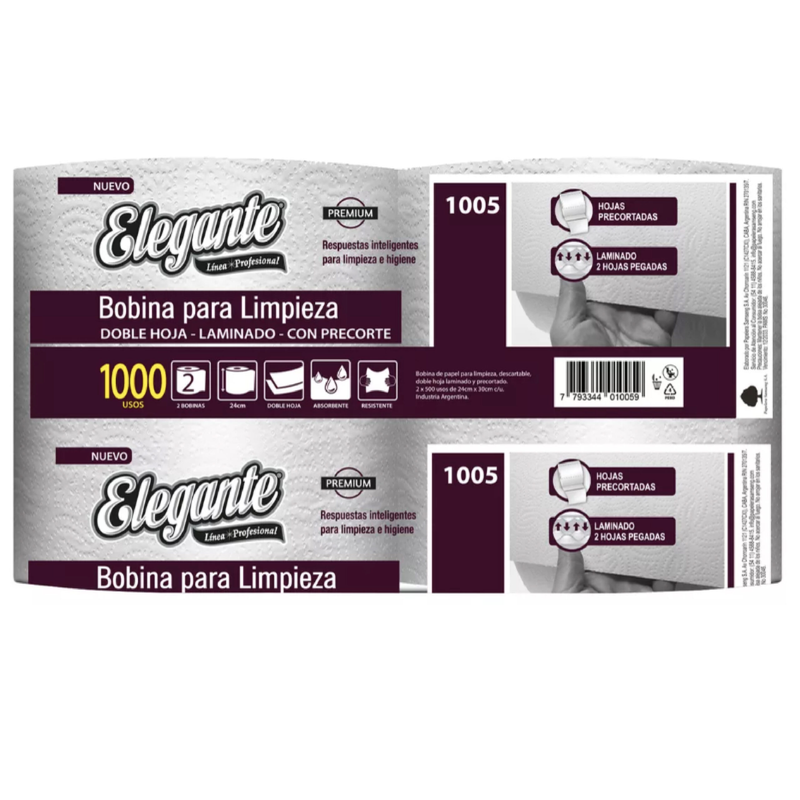 Bobina Precortada Doble Hoja Elegante 1005 24cm X 100mt X 2 Un