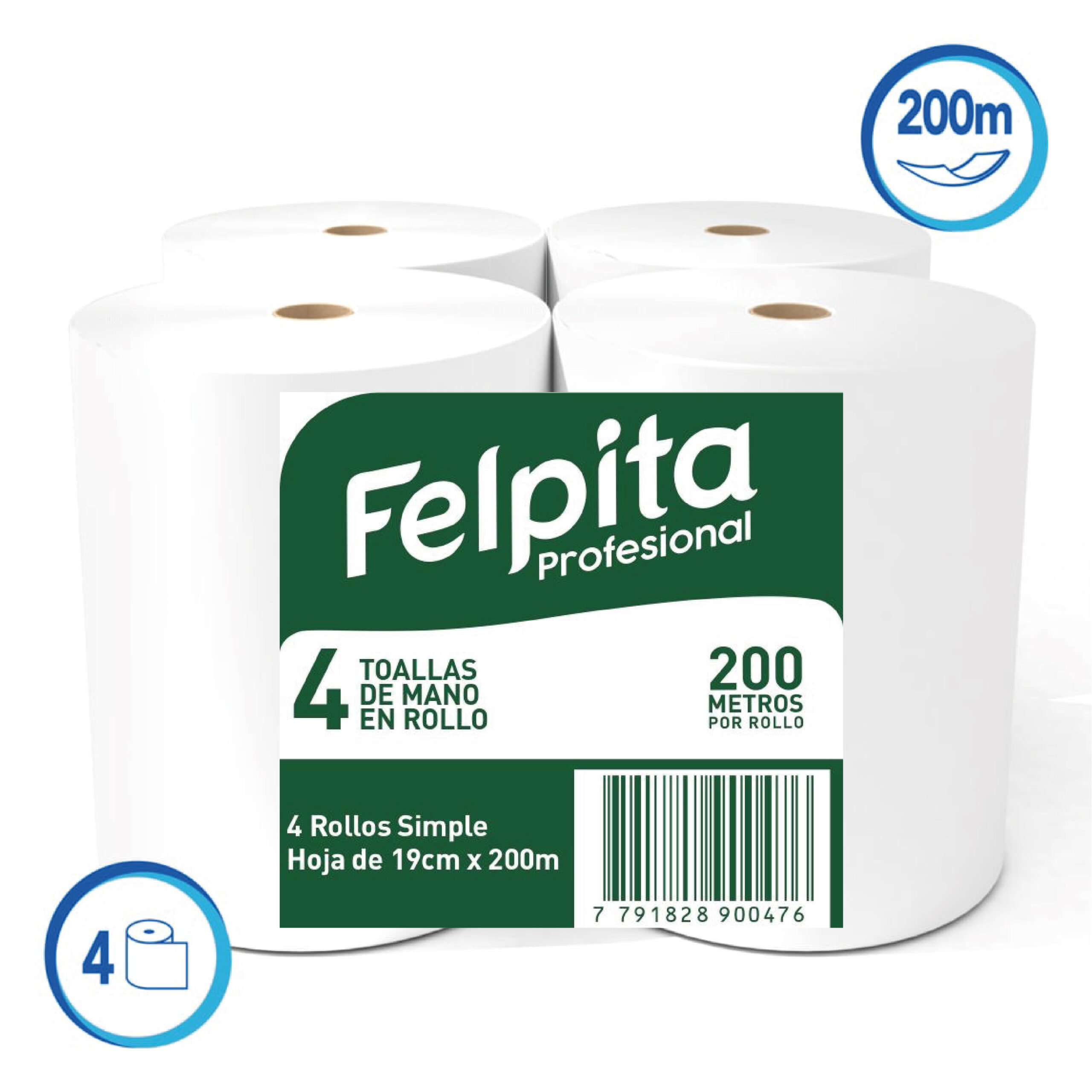 Toalla En Rollo Para Manos Profesional Felpita 19cm 4 Rollos x200mts