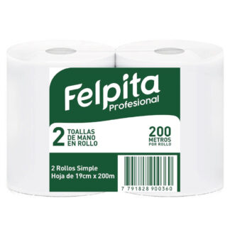 Toalla en Rollo Para Manos Profesional Felpita 19cm 2 Un x200mts
